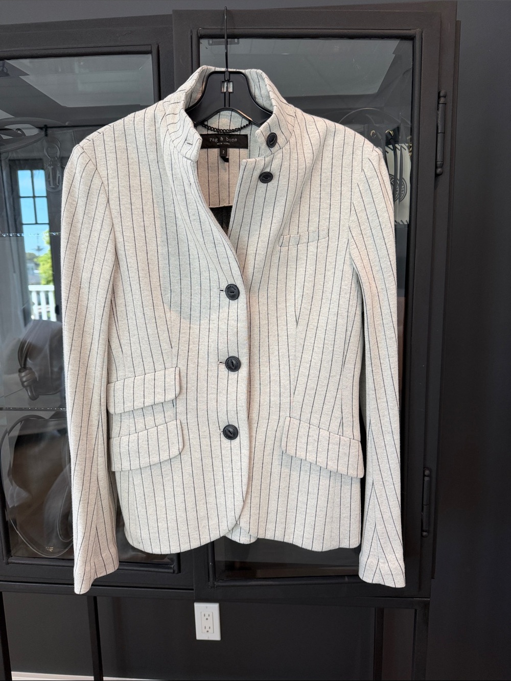 rag & bone off white and black Pinstripe Stand-Collar Blazer